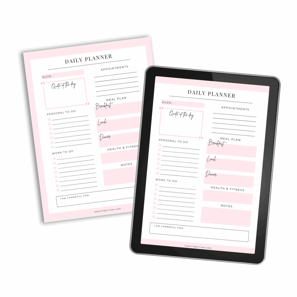 Free Daily Planner for Moms Printable | Thrifty Brittany Pink Minimal Planner on iPad