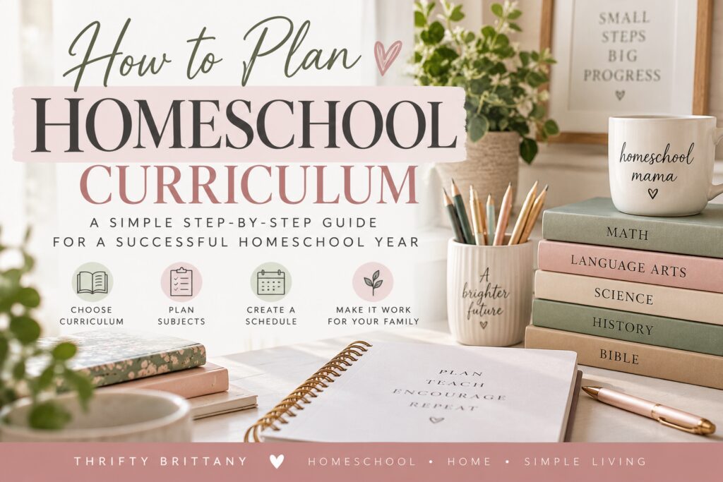 How to Plan Homeschool Curriculum: The Ultimate Simple Guide for Beginners 3 Cozy homeschool planning desk with curriculum books, planner, pencils, and educational materials how to plan homeschool curriculum.